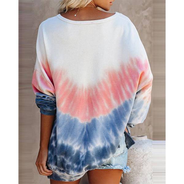 Women Printed Contrast Color Long-Sleeved Casual Loose Sweater - Image 4