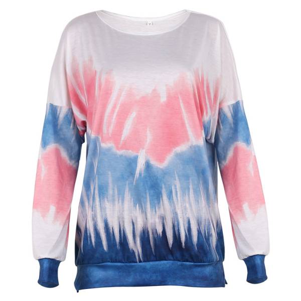 Women Printed Contrast Color Long-Sleeved Casual Loose Sweater - Image 5