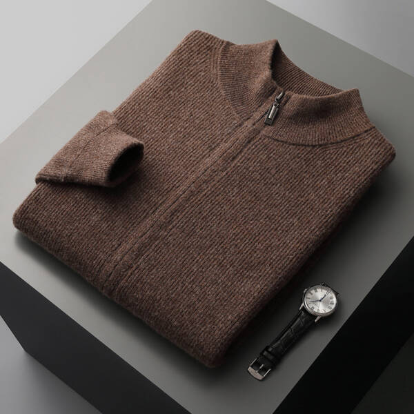 Men's Cardigan Half Turtleneck Zipper Wool Coat Sweater - Image 8