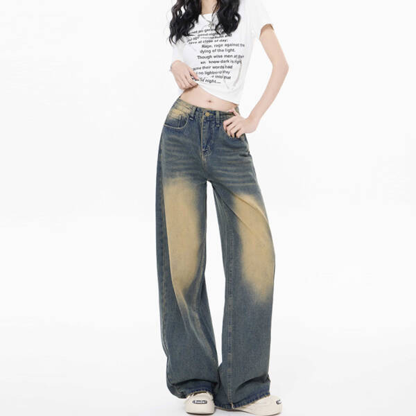 High Waist Loose Straight Mop Jeans - Image 3