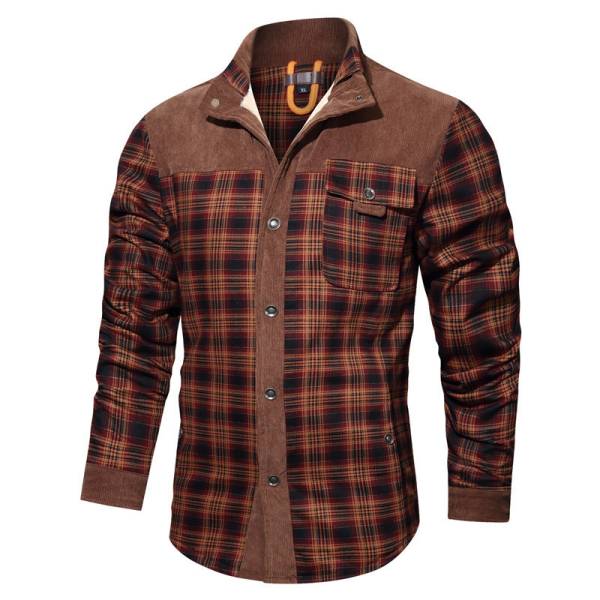 Men's Thick Corduroy Fleece-lined Long Sleeve Stitching Jacket - Image 4