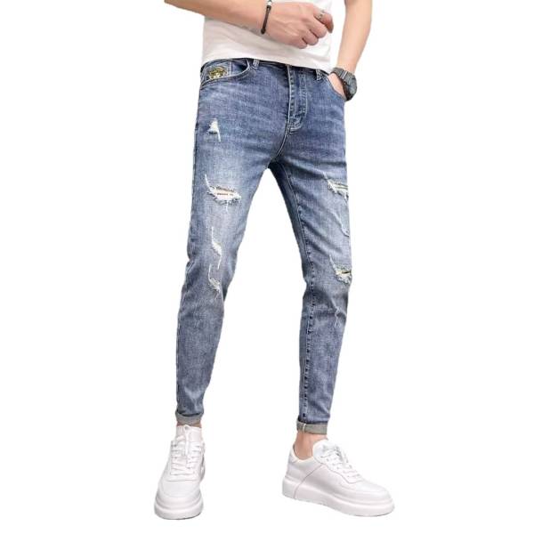 Spring And Autumn New Men's Fashion Ripped Jeans Skinny Pants Trendy Brand Pants Spring And Autumn Thin - Image 5