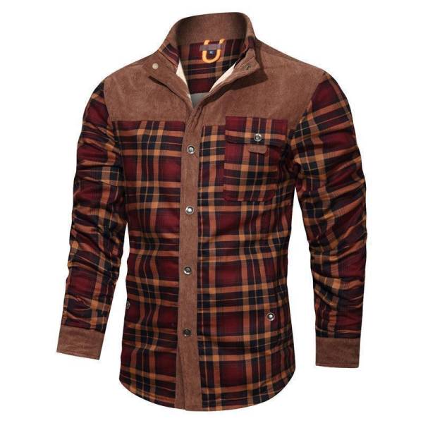 Men's Thick Corduroy Fleece-lined Long Sleeve Stitching Jacket - Image 6