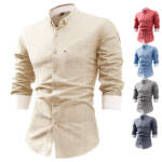 Foreign Trade Cotton And Linen Men's Shirt Solid Color Buckle