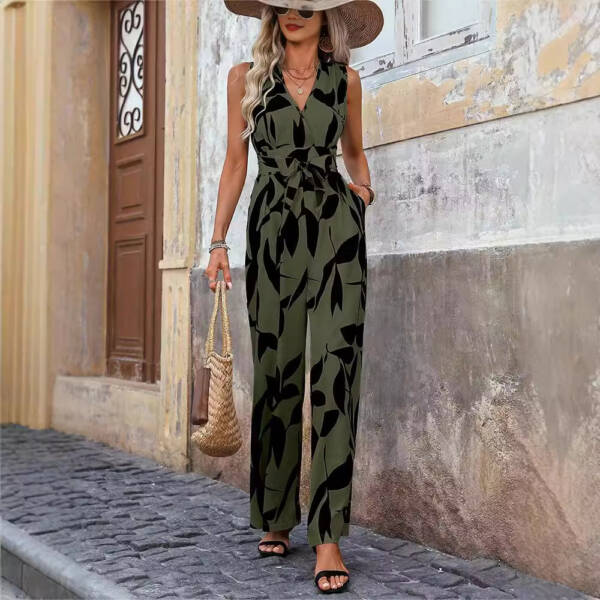 Fashionable High Waist Lace-up Wide Leg Jumpsuit For Women - Image 3