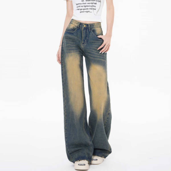 High Waist Loose Straight Mop Jeans - Image 6