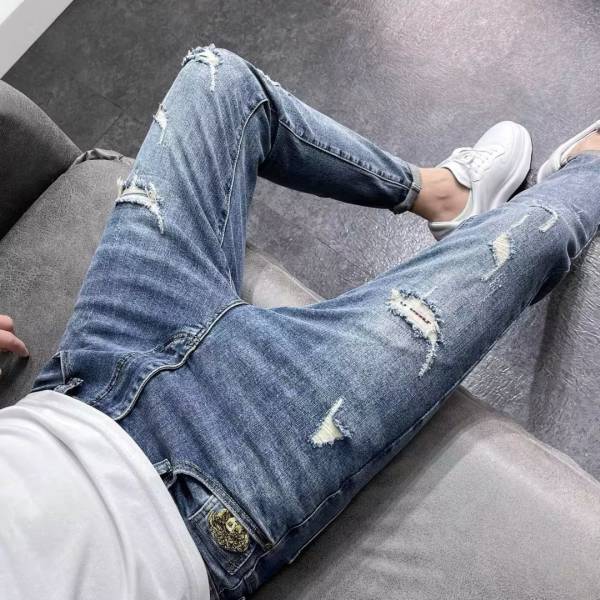 Spring And Autumn New Men's Fashion Ripped Jeans Skinny Pants Trendy Brand Pants Spring And Autumn Thin - Image 4