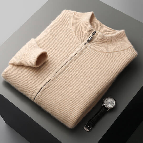 Men's Cardigan Half Turtleneck Zipper Wool Coat Sweater - Image 9