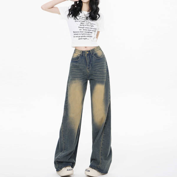 High Waist Loose Straight Mop Jeans - Image 4