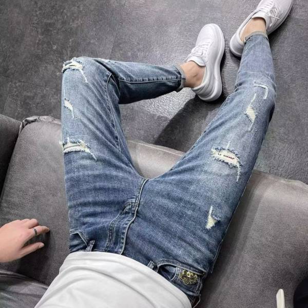 Spring And Autumn New Men's Fashion Ripped Jeans Skinny Pants Trendy Brand Pants Spring And Autumn Thin - Image 2