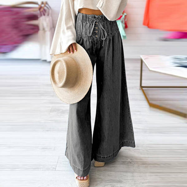 Solid Color High Waist Wide Leg Pants Women European And American Leisure Style Multi Button Jeans Women - Image 6