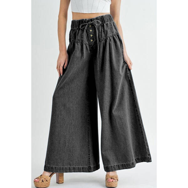 Solid Color High Waist Wide Leg Pants Women European And American Leisure Style Multi Button Jeans Women - Image 7