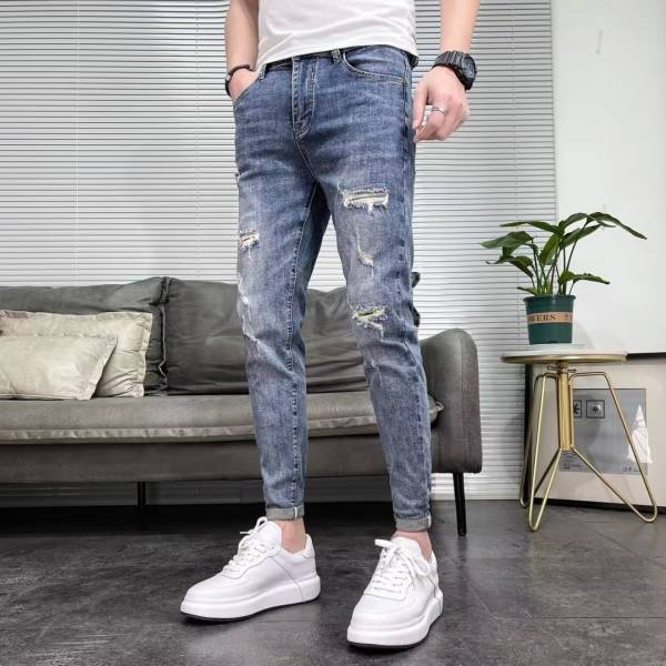 Spring And Autumn New Men's Fashion Ripped Jeans Skinny Pants Trendy Brand Pants Spring And Autumn Thin - Image 3