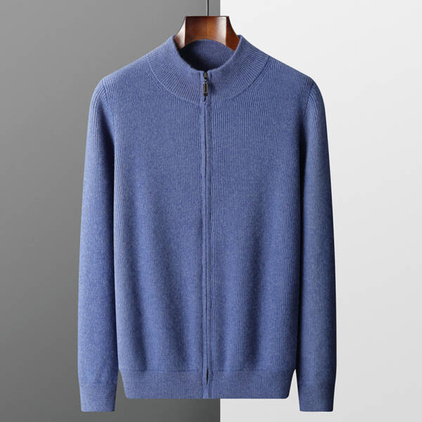 Men's Cardigan Half Turtleneck Zipper Wool Coat Sweater - Image 2