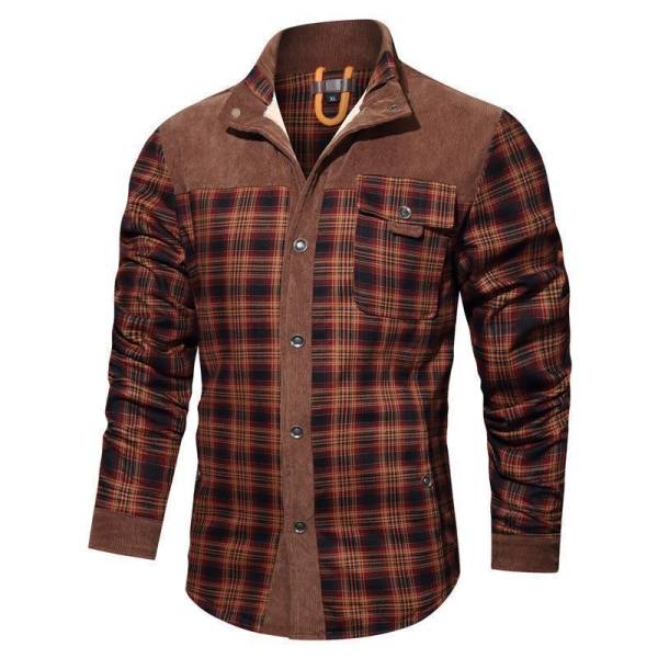 Men's Thick Corduroy Fleece-lined Long Sleeve Stitching Jacket - Image 7