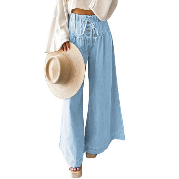 Solid Color High Waist Wide Leg Pants Women European And American Leisure Style Multi Button Jeans Women - Image 3