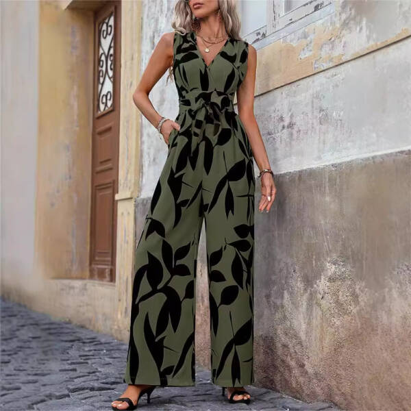 Fashionable High Waist Lace-up Wide Leg Jumpsuit For Women - Image 2