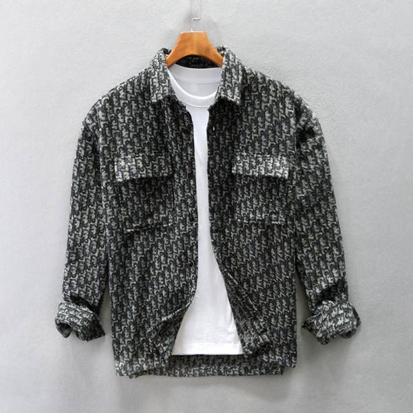 Men's Wide-style Drop-shoulder Woolen Houndstooth Shirt Coat - Image 2