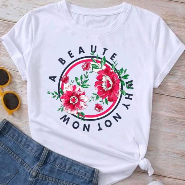 Flower Plant Bottoming Shirt Half Sleeve Simple Cartoon - Image 8