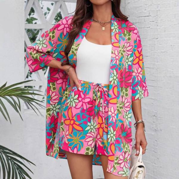 Holiday Floral Print Elegant Two-piece Shirt - Image 3