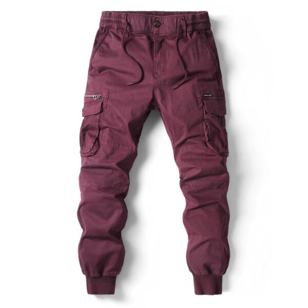 Solid Color Skinny Pants Multi-pocket Men's Working Pants - Image 10