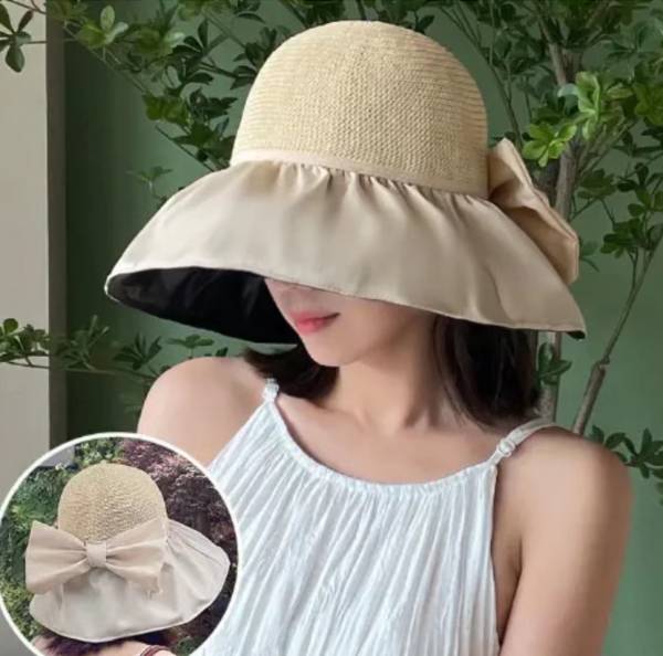 Summer Straw Sunhat With Large Brim And Big Bow Anti-UV Fisherman Hat Outdoor Sunshade And Face Protection Hat - Image 9