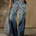 Diagonal Cloth Jeans 3D Pattern Casual Pants