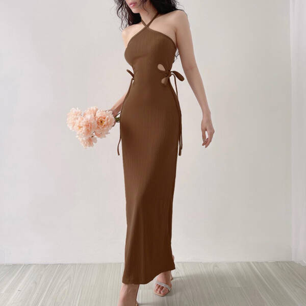 Elegant Women's Clothing Halter Cut-out Dress