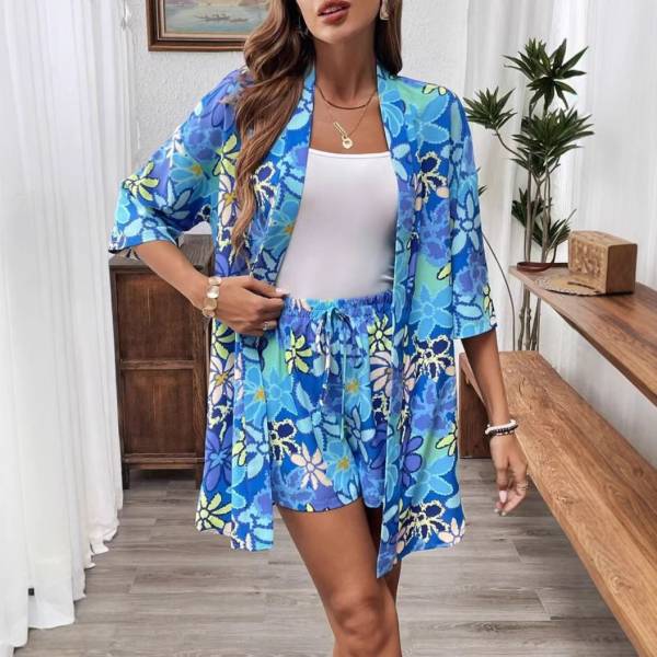 Holiday Floral Print Elegant Two-piece Shirt - Image 4