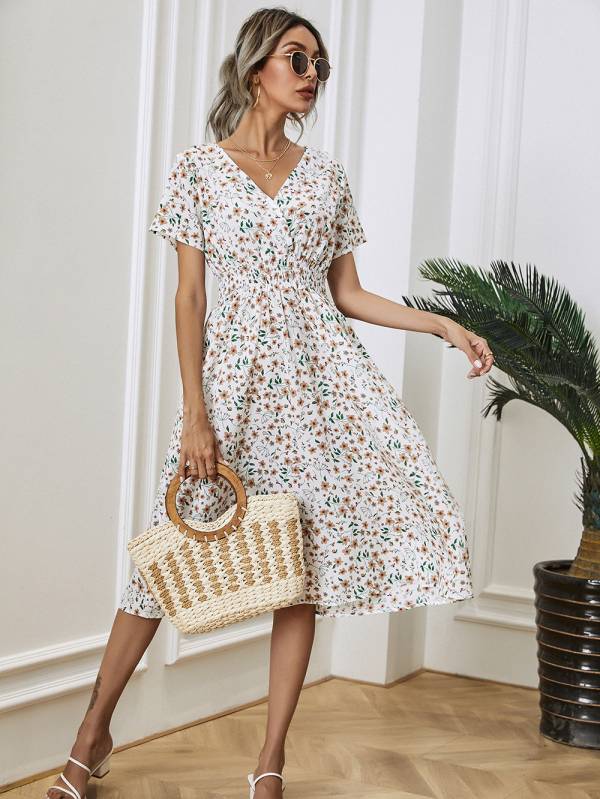 European And American Women's Printed Short-sleeved Fashion Floral Dress - Image 7