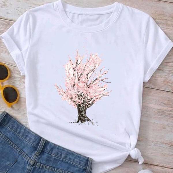 Flower Plant Bottoming Shirt Half Sleeve Simple Cartoon - Image 3