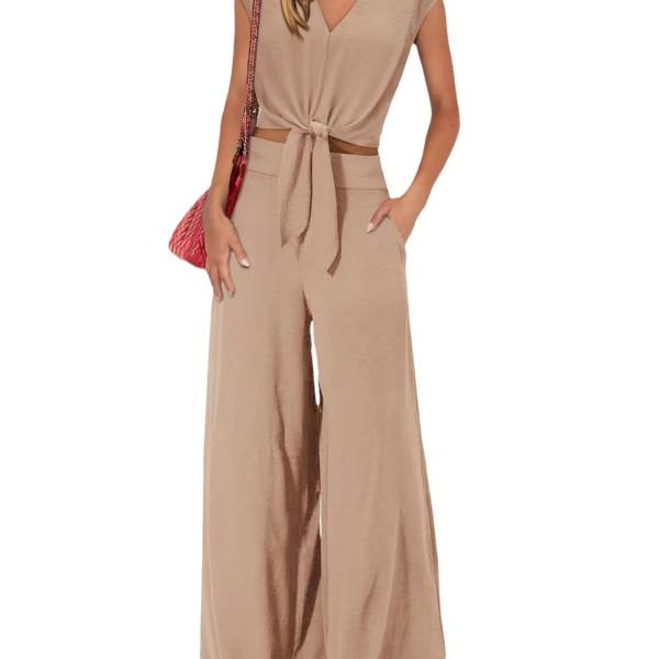 Short Top Wide Leg Pants Suit - Image 5