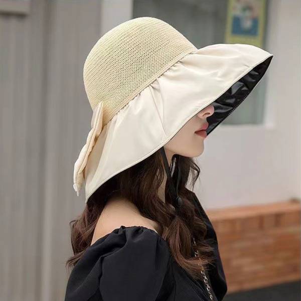 Summer Straw Sunhat With Large Brim And Big Bow Anti-UV Fisherman Hat Outdoor Sunshade And Face Protection Hat - Image 4