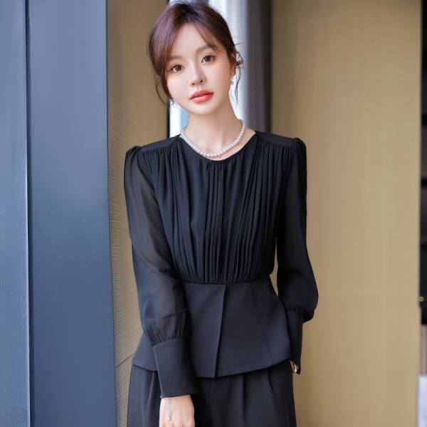 Stitching Ruffle Top Fashionable Wide Leg Pants Suit - Image 2