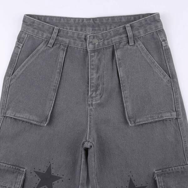 Street Retro Low Rise Denim Cargo Pants - Image 3