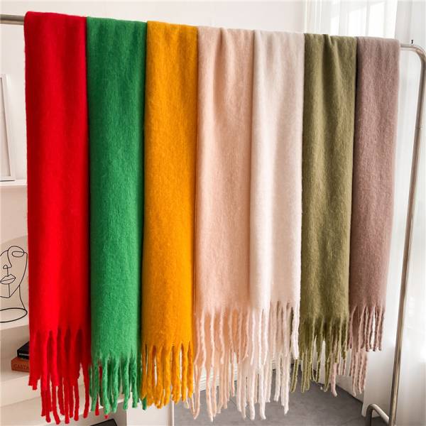 Mohair Pure Color All-matching Winter Warm Lengthened Fringe Bib Towel - Image 3