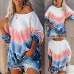 Women Printed Contrast Color Long-Sleeved Casual Loose Sweater