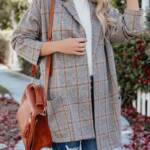 Ladies' Plaid Printed Open Collar Casual Suit Jacket