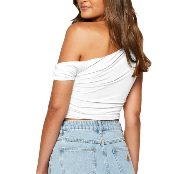 Slim One-shoulder Oblique Collar Crop Vest Summer Sexy Off-shoulder Pleated Irregular Top Womens Clothing - Image 7