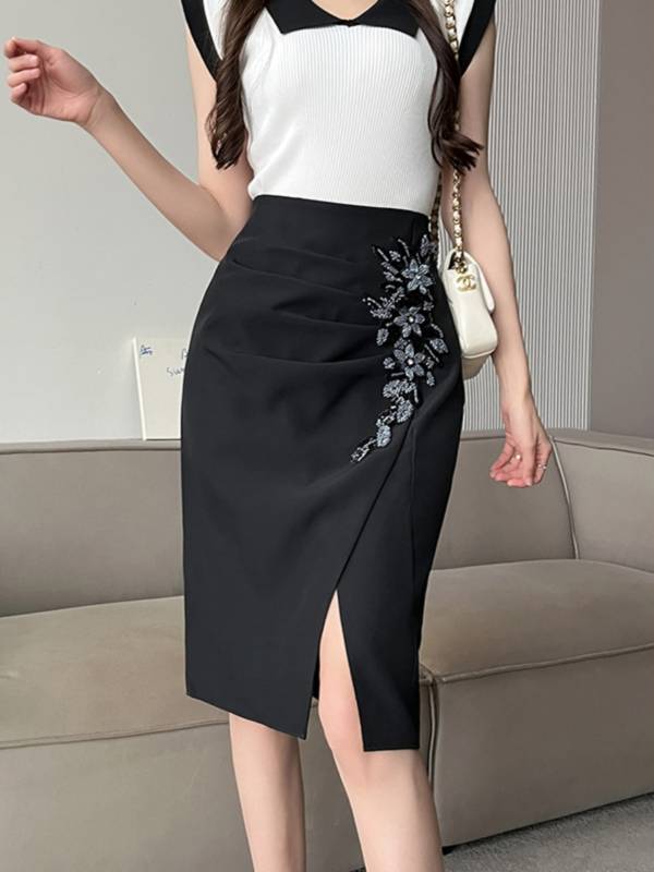 Embroidered Temperament Wrapped Hip Skirt Woman Vintage High Waist - Image 2