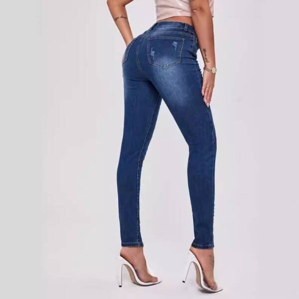 Slim Fit Patchwork High Waist Stretch Jeans - Image 4