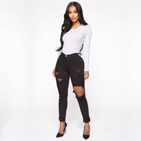 Women's Casual Knee Ripped Jeans - Image 7