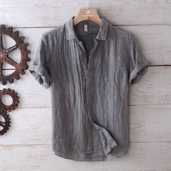 Men's Fashion Solid Color Retro Distressed Linen Shirt - Image 8