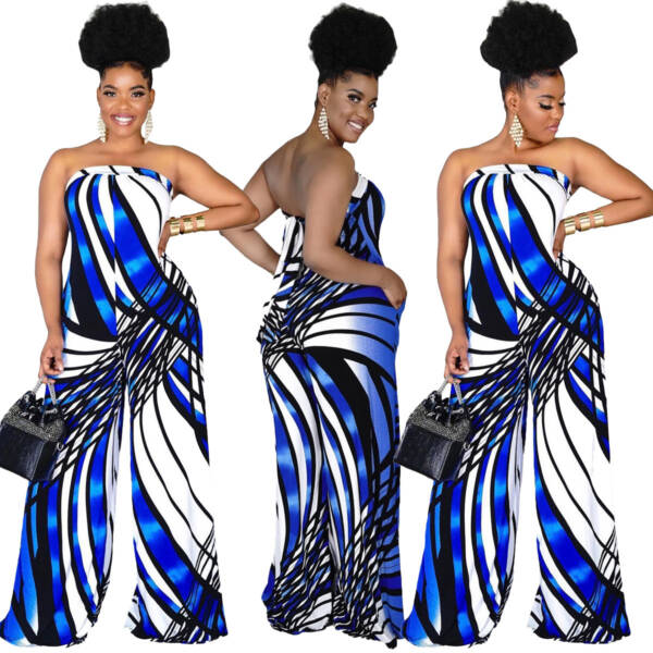 Women's Tube Top Halter Printed Jumpsuit Wide-leg Pants Plus Size Women's Clothing - Image 2