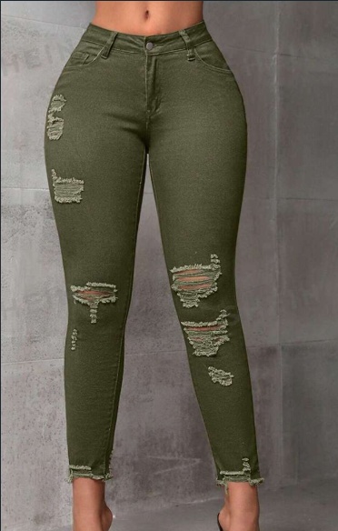 Women's Ripped Slim Fit Nine-Point Denim Jeans - Image 2