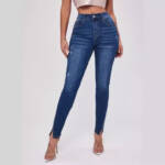 Slim Fit Patchwork High Waist Stretch Jeans